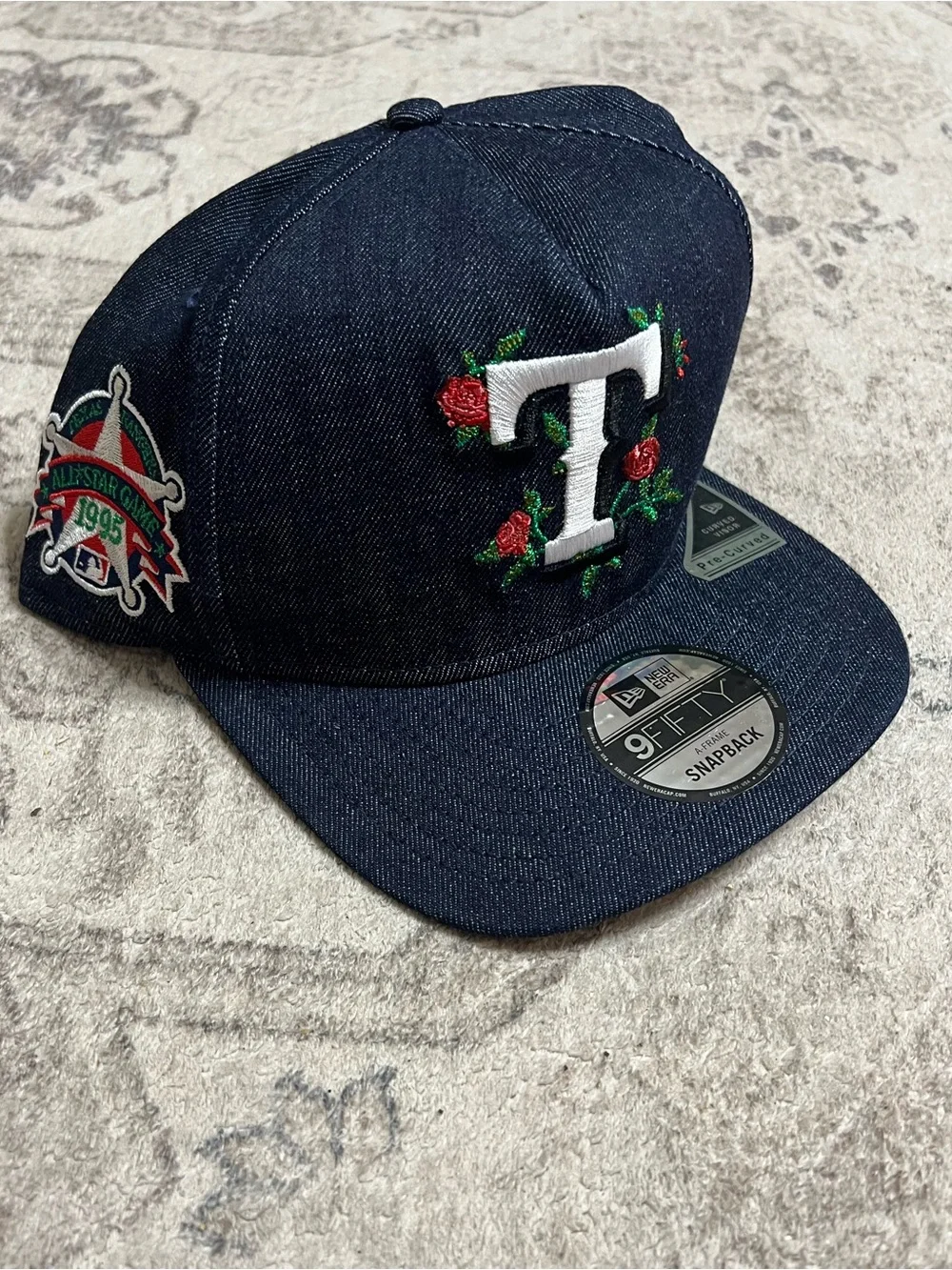 New Era Texas Rangers Blue Denim Rose Pack 9FIFTY A-Frame snapback hat
